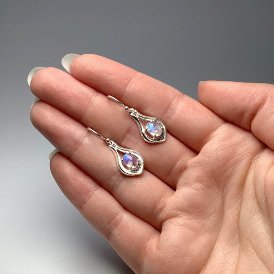 Rainbow Moonstone Dangle Earrings-Rocks and Gems Canada