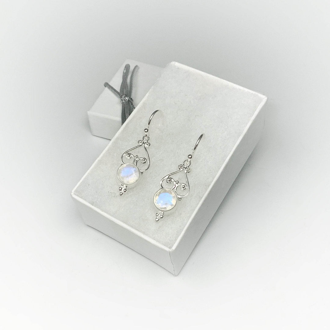 Rainbow Moonstone Dangle Earrings-Rocks and Gems Canada