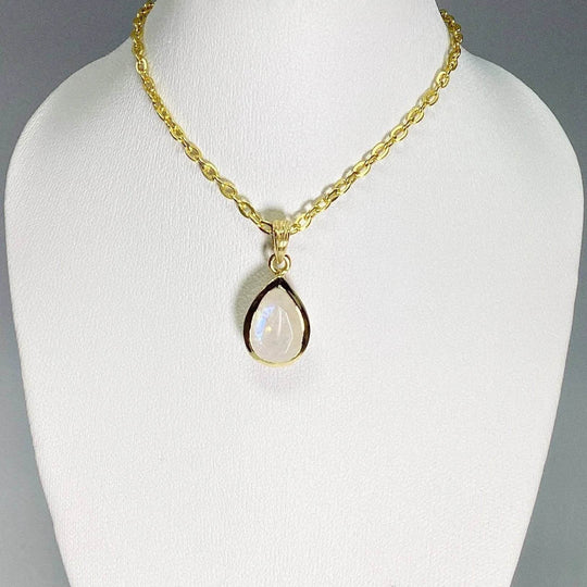 Rainbow Moonstone Gold Finish Pendant-Rocks and Gems Canada