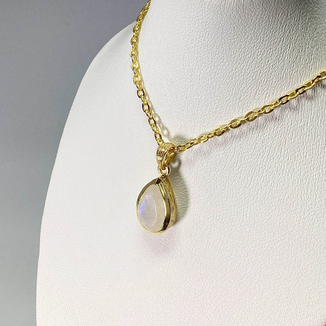 Rainbow Moonstone Gold Finish Pendant-Rocks and Gems Canada