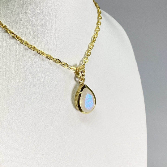 Rainbow Moonstone Gold Finish Pendant-Rocks and Gems Canada
