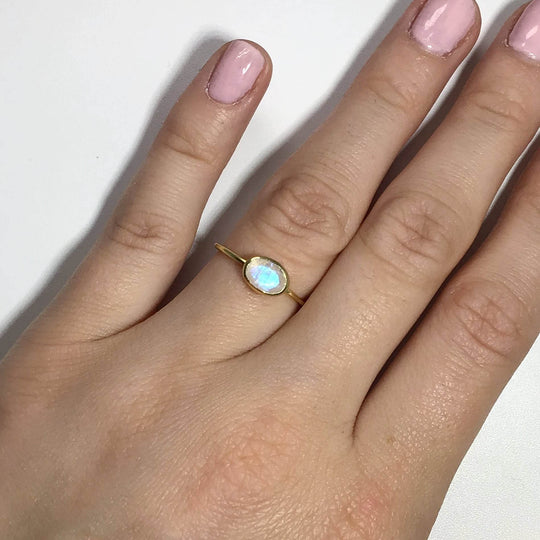 Rainbow Moonstone Gold Finish Ring-Rocks and Gems Canada