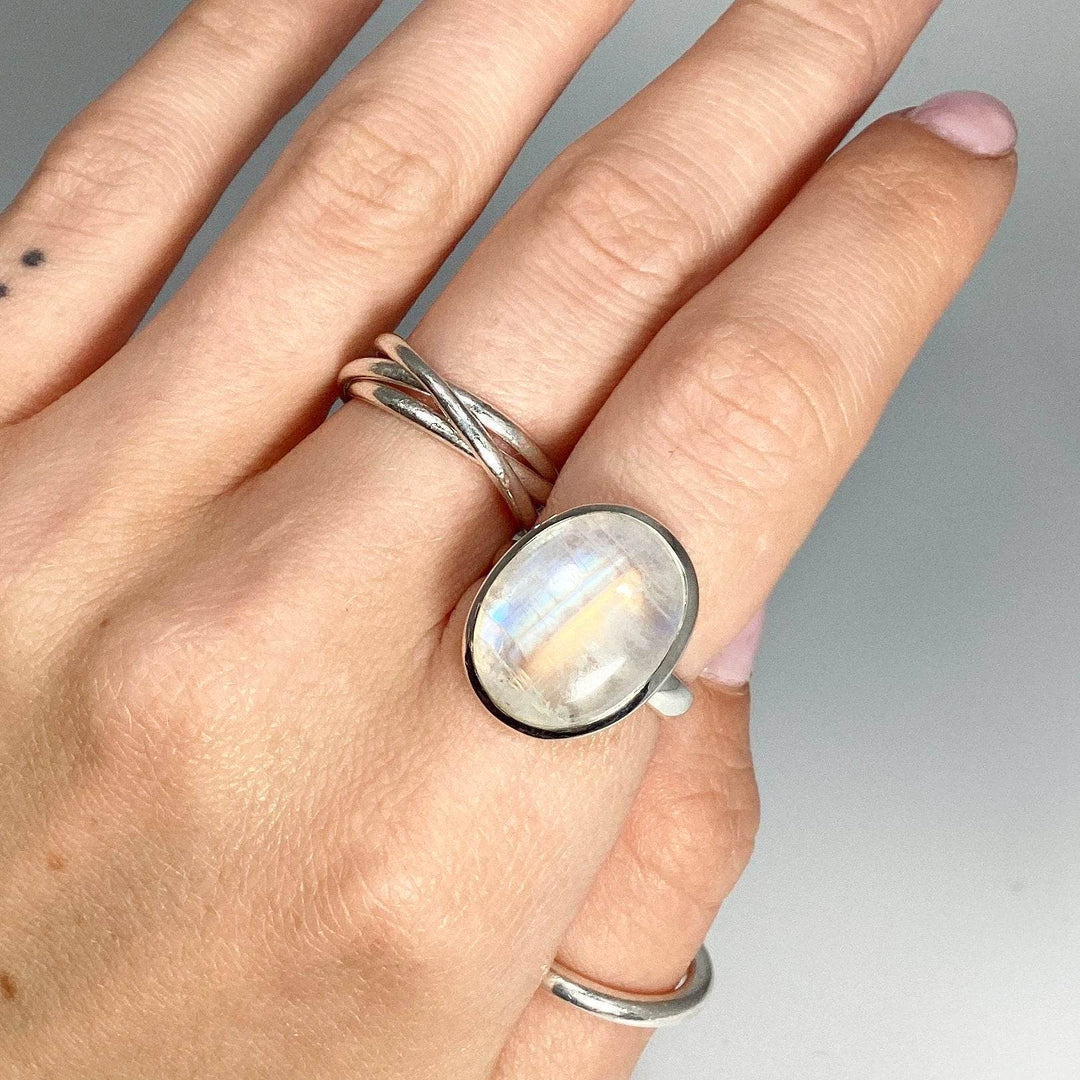 Rainbow Moonstone Ring - Size 6-Rocks and Gems Canada