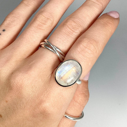 Rainbow Moonstone Ring - Size 6-Rocks and Gems Canada