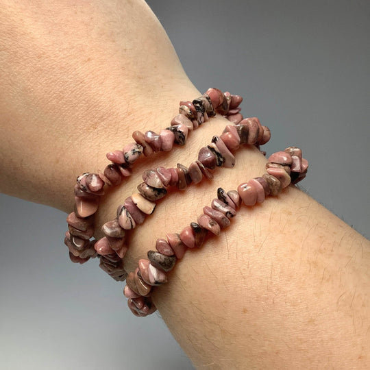 Rhodonite Chip Beaded Bracelet-Rocks and Gems Canada