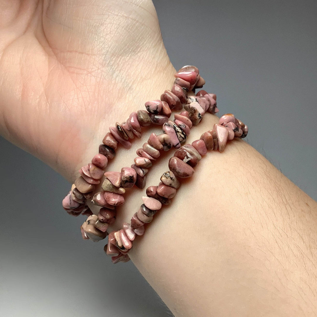 Rhodonite Chip Beaded Bracelet-Rocks and Gems Canada