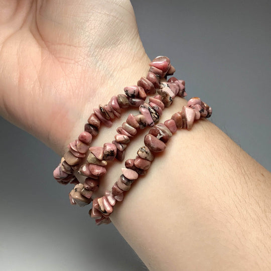 Rhodonite Chip Beaded Bracelet-Rocks and Gems Canada