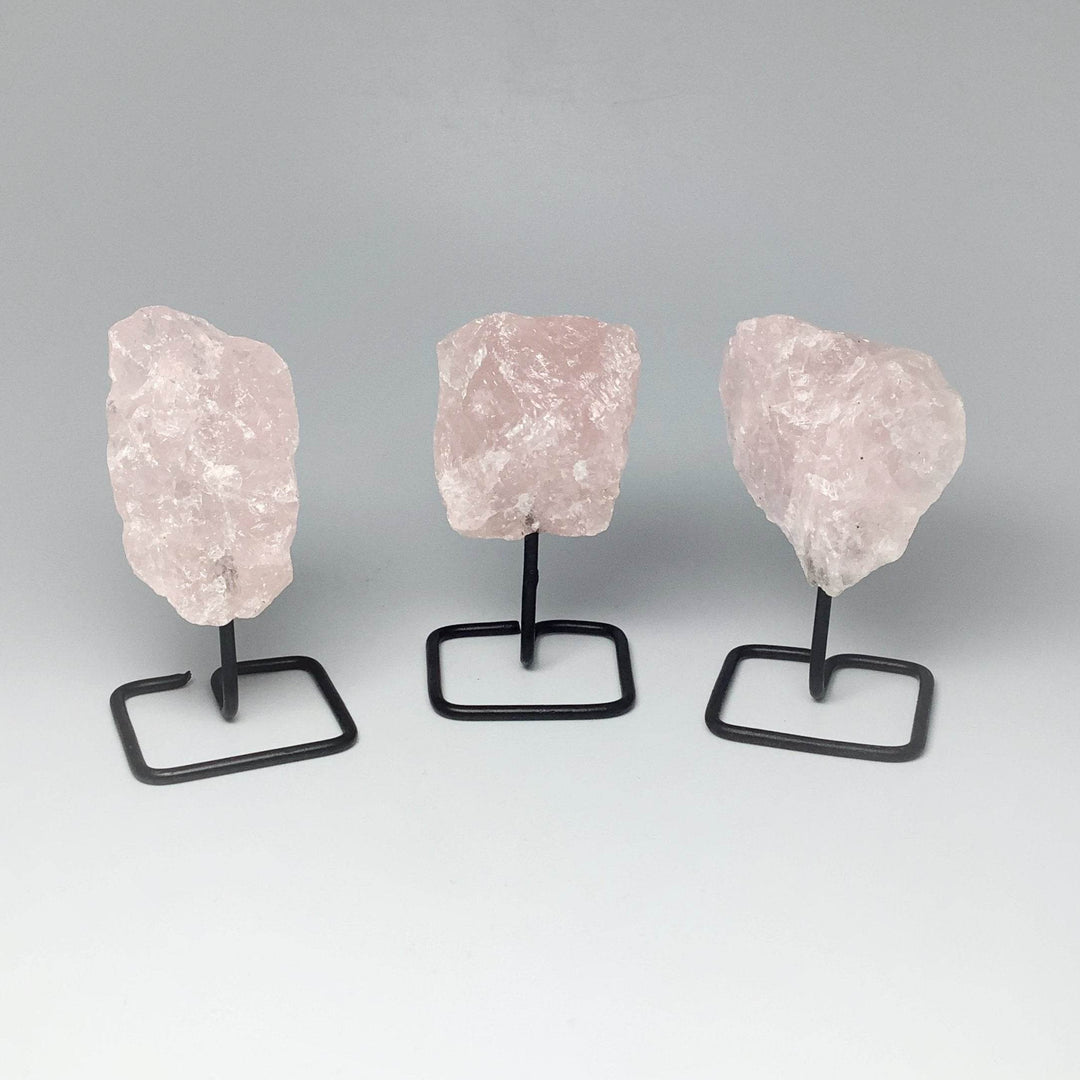 Rough Rose Quartz on Stand-Rocks and Gems Canada