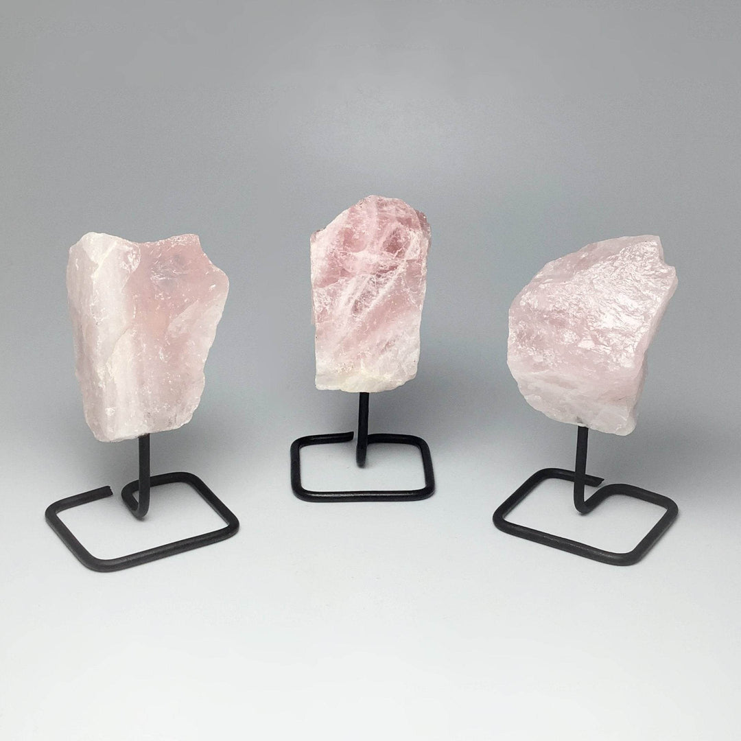 Rough Rose Quartz on Stand-Rocks and Gems Canada