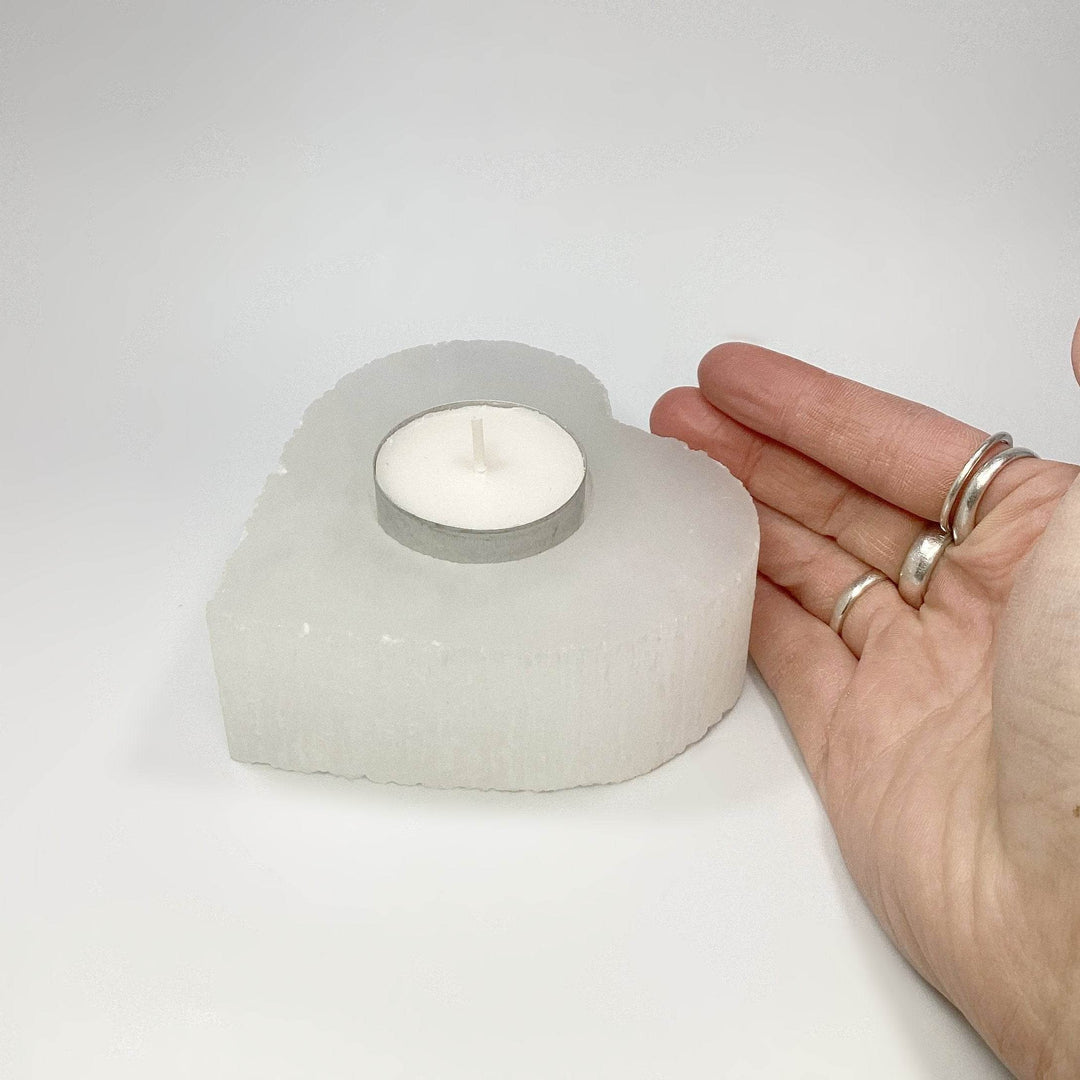 Selenite Heart Candle Holder-Rocks and Gems Canada