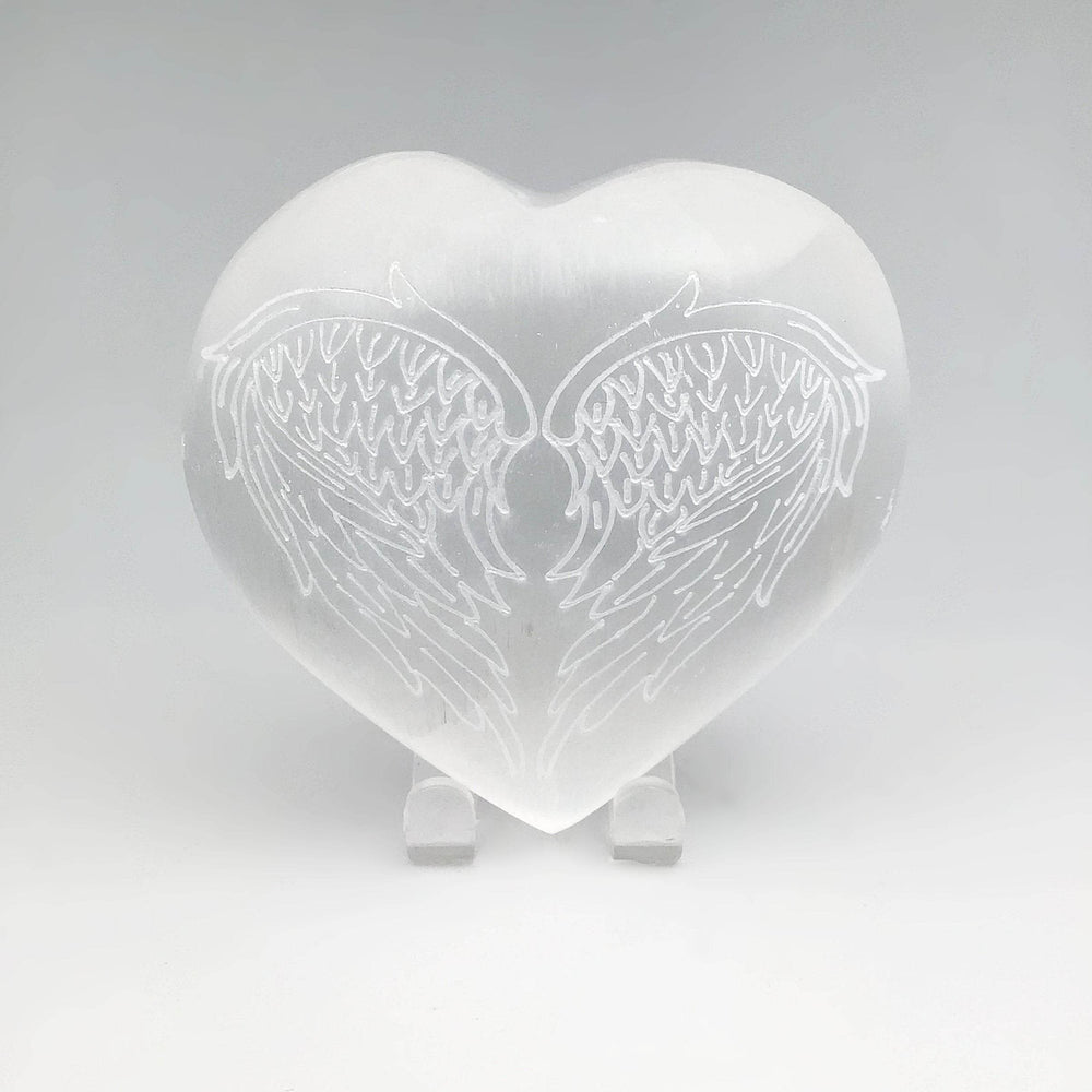 Selenite Heart with Angel Wing Engraving-Rocks and Gems Canada