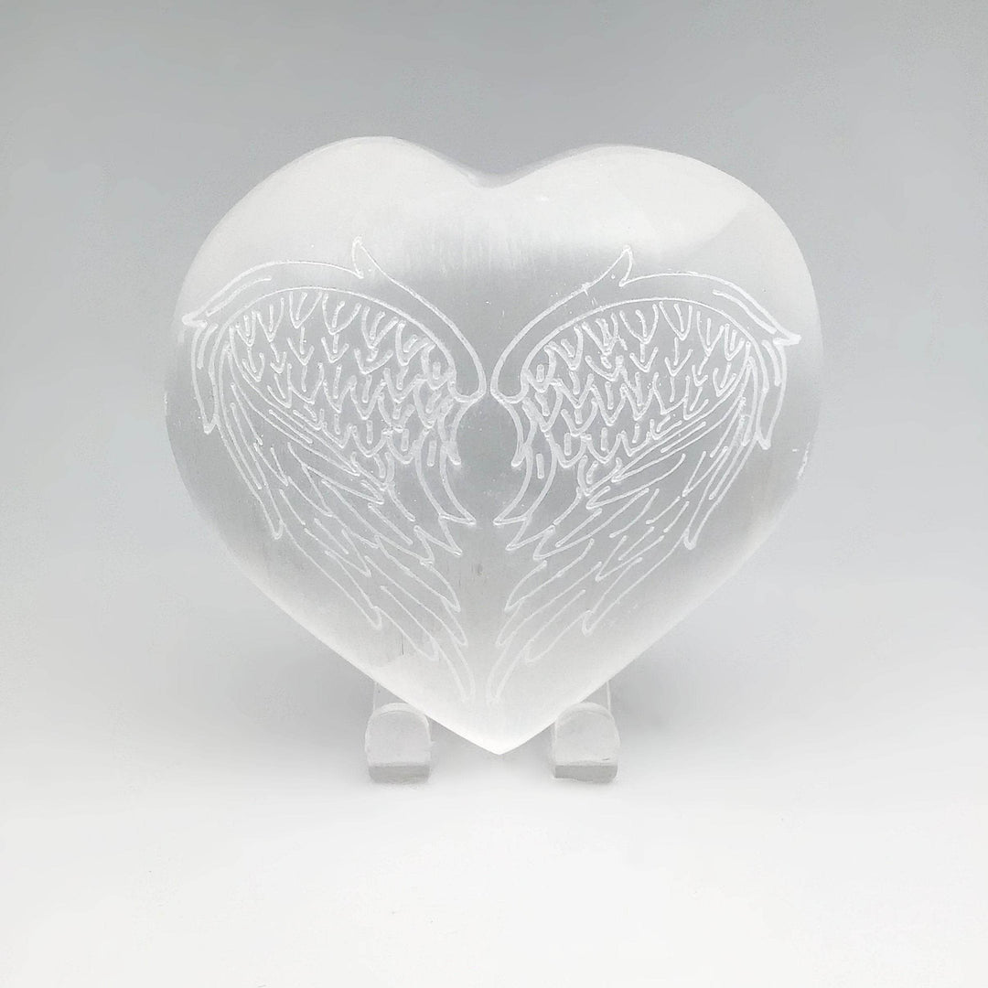 Selenite Heart with Angel Wing Engraving-Rocks and Gems Canada