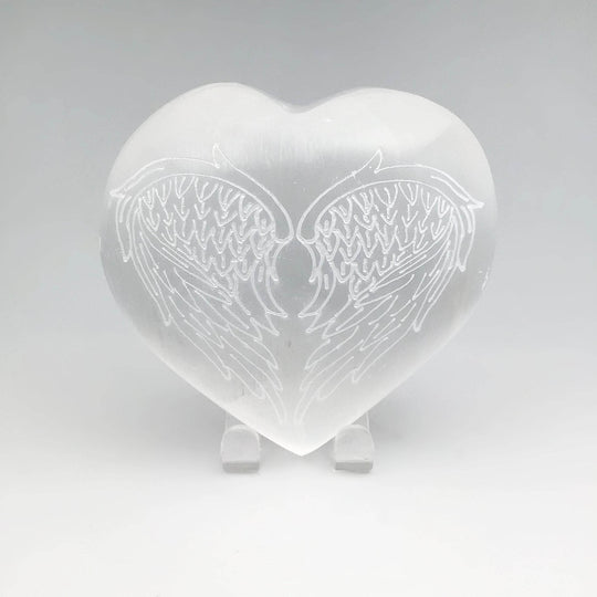 Selenite Heart with Angel Wing Engraving-Rocks and Gems Canada