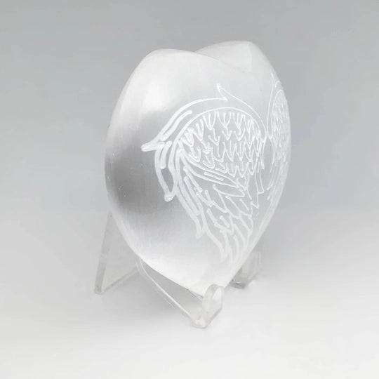 Selenite Heart with Angel Wing Engraving-Rocks and Gems Canada