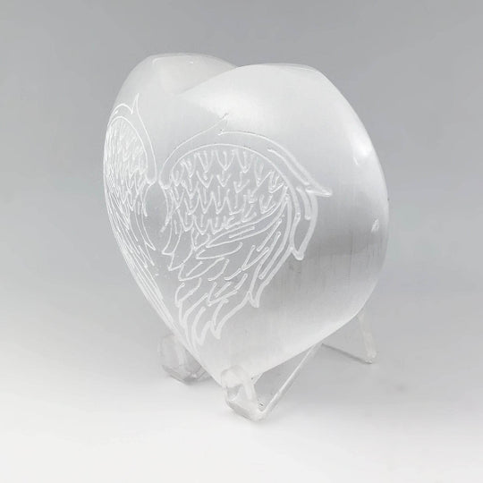 Selenite Heart with Angel Wing Engraving-Rocks and Gems Canada