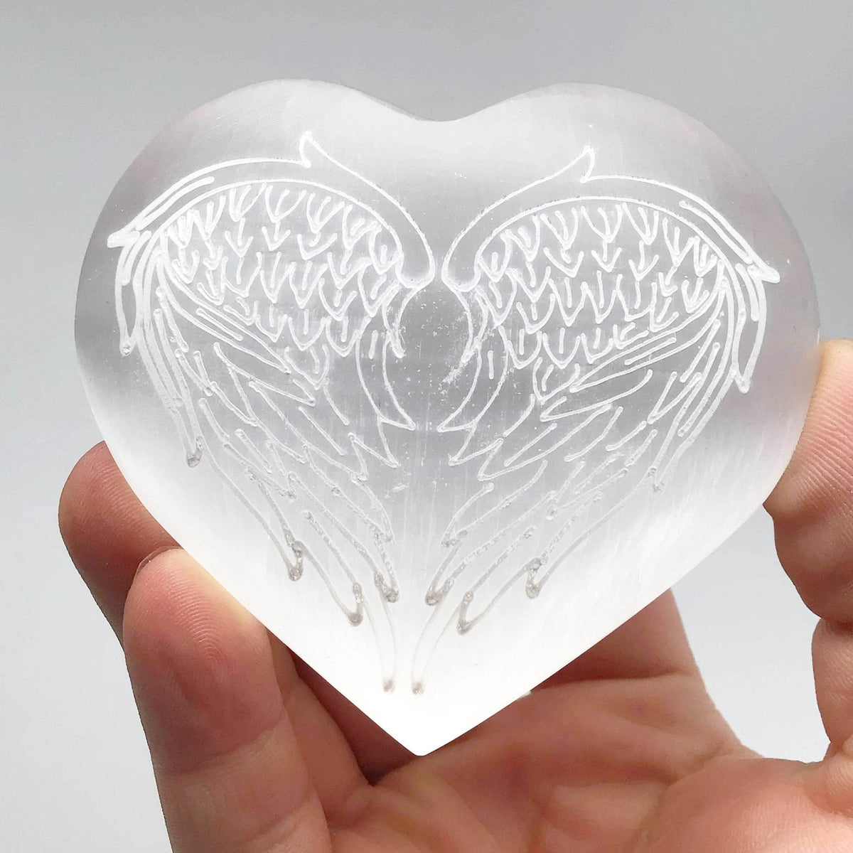 Selenite Heart with Angel Wing Engraving-Rocks and Gems Canada