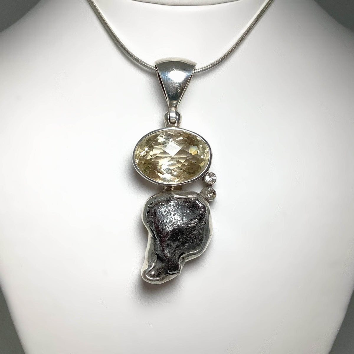 Sikhote-Alin Meteorite with Citrine and Cubic Zirconia Pendant-Rocks and Gems Canada