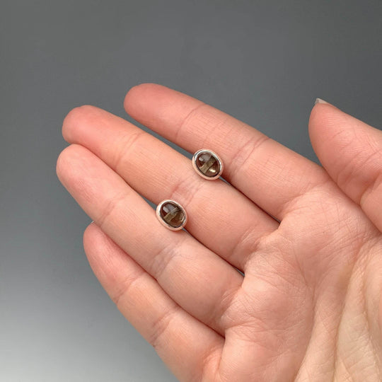 Smoky Quartz Stud Earrings-Rocks and Gems Canada
