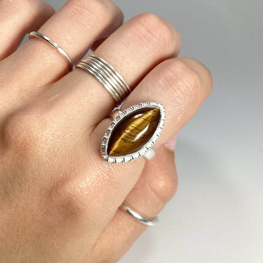Tiger Eye Marquise Cut Ring-Rocks and Gems Canada