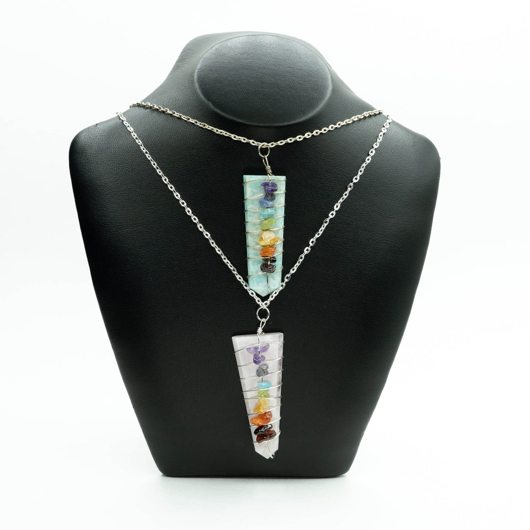 Wire Wrapped Flat Point Necklace with Chakra-Rocks and Gems Canada