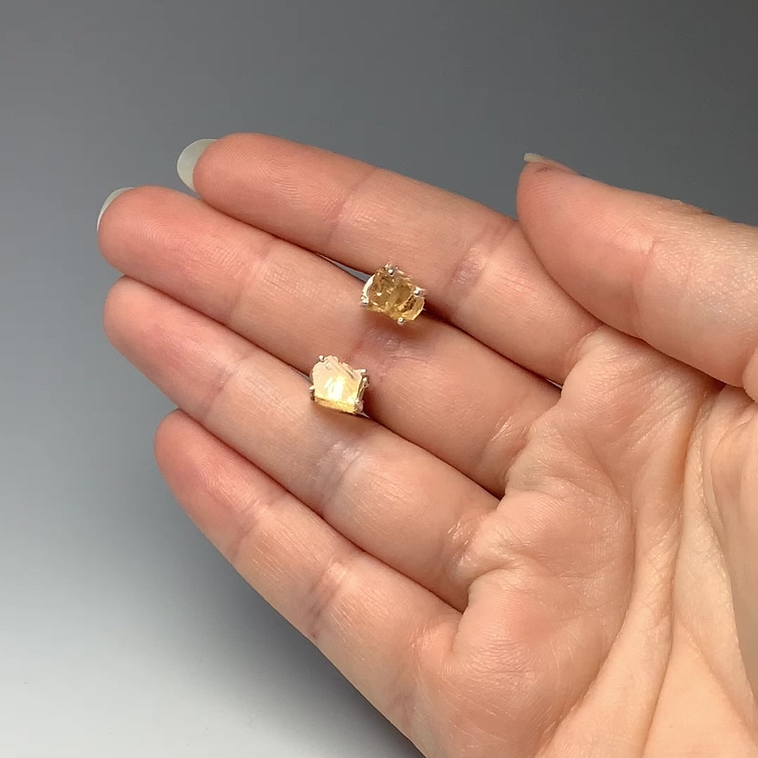 Raw Citrine Stud Earrings