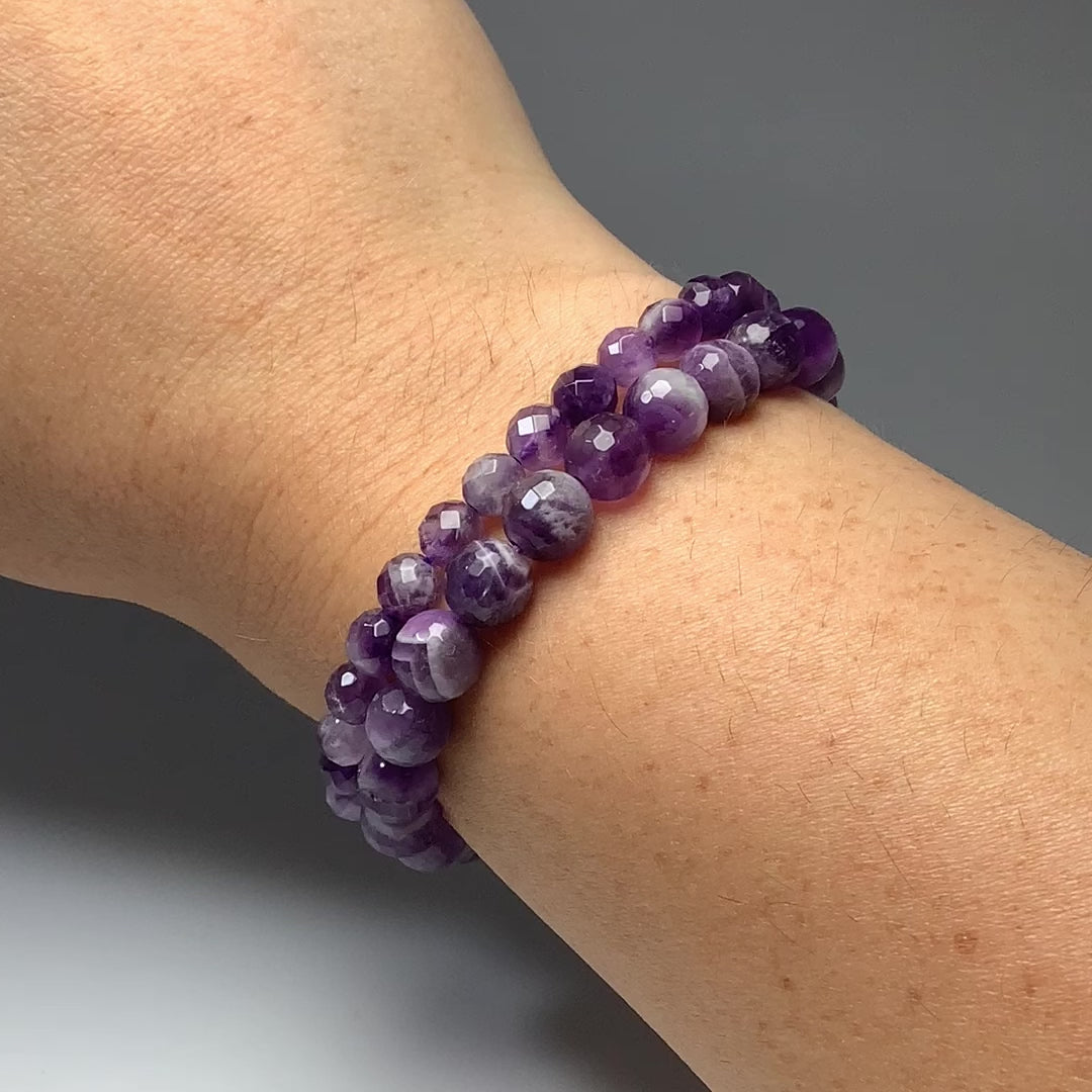 Chevron Amethyst Faceted Beaded Bracelet