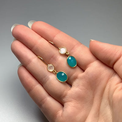 Blue Onyx and Moonstone Dangle Earrings