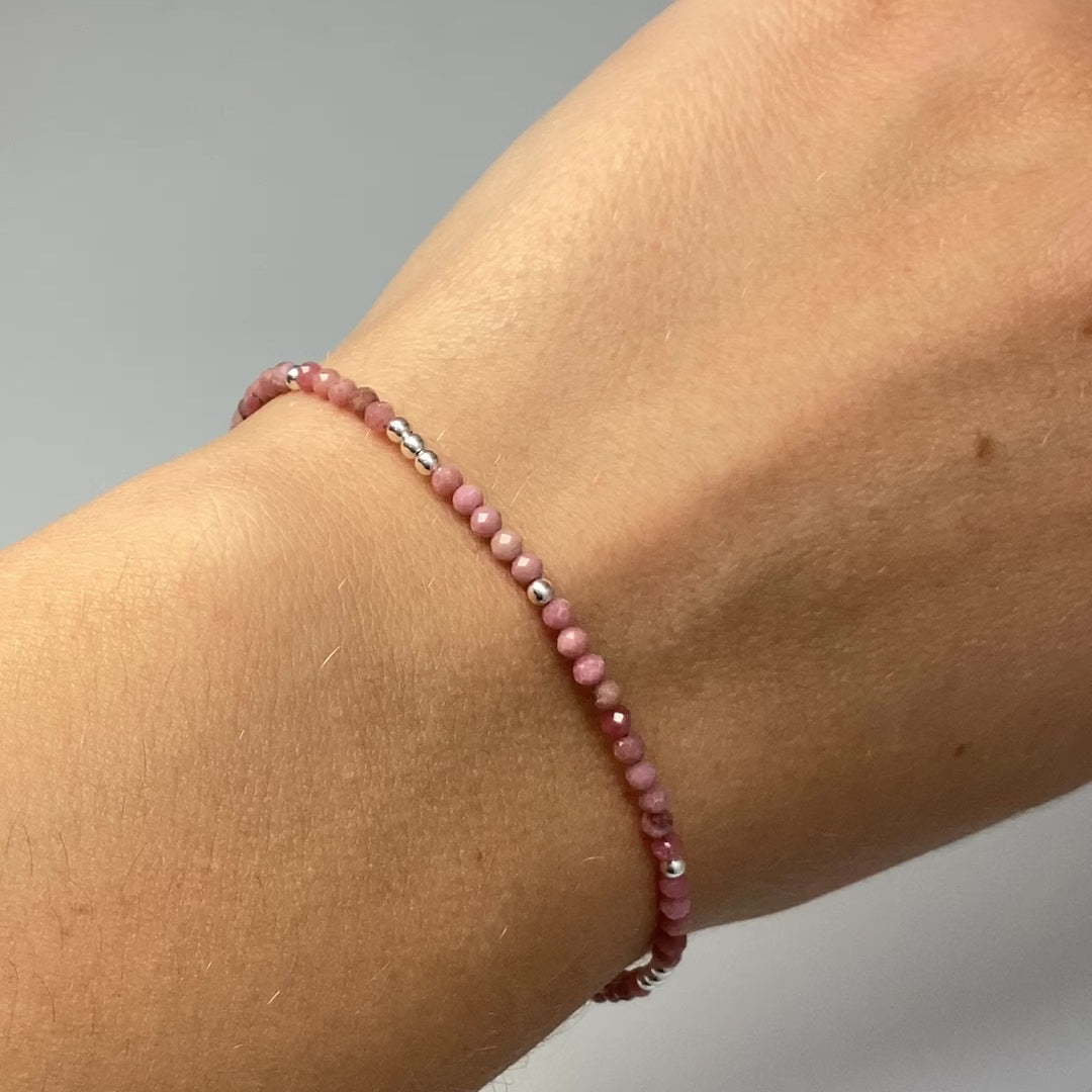 Rhodonite Sterling Silver Beaded Bracelet