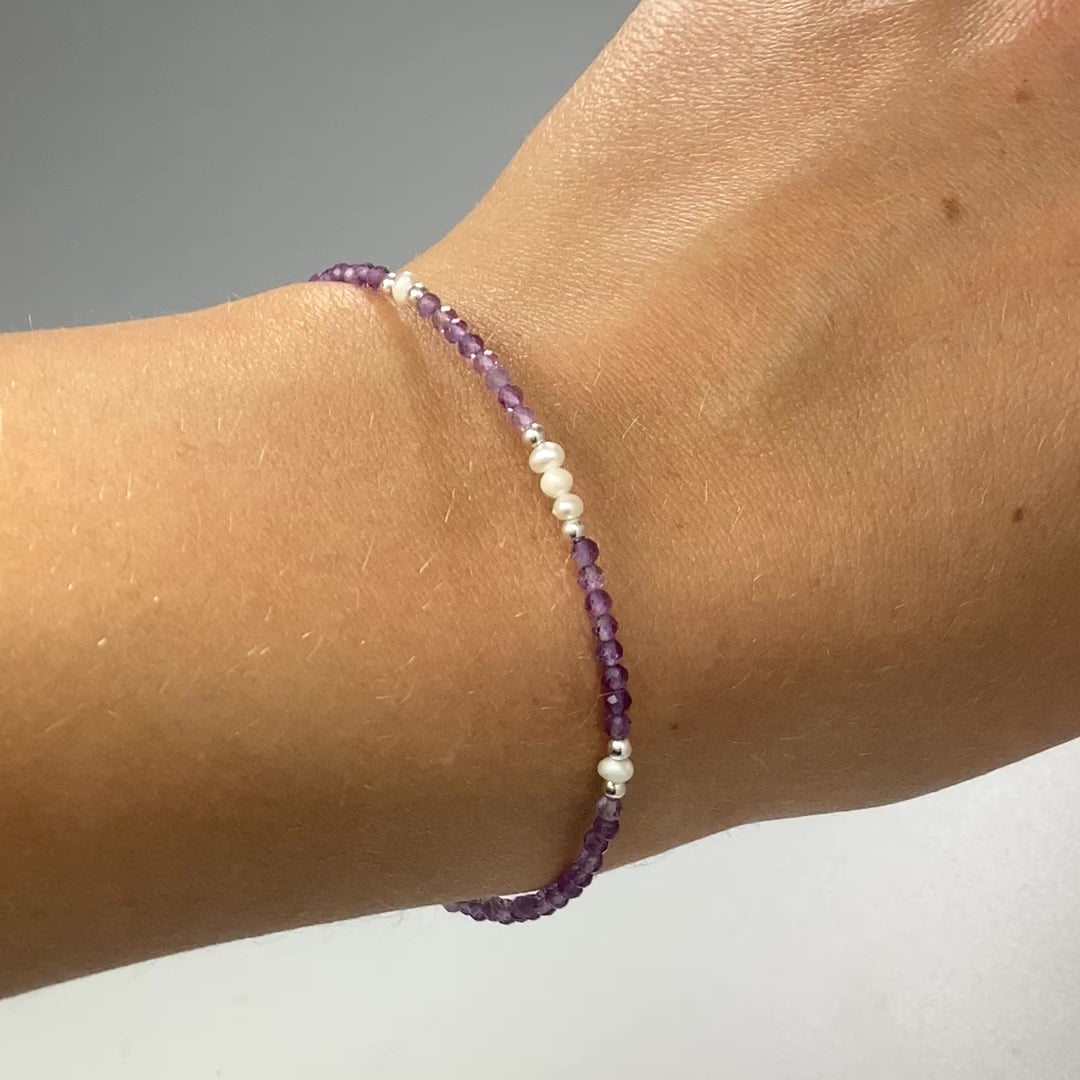 Amethyst and Pearl Sterling Silver Beaded Bracelet