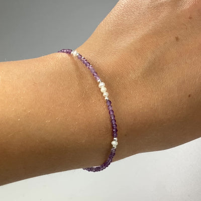 Amethyst and Pearl Sterling Silver Beaded Bracelet