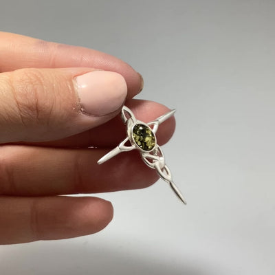 Green Amber Cross Pendant