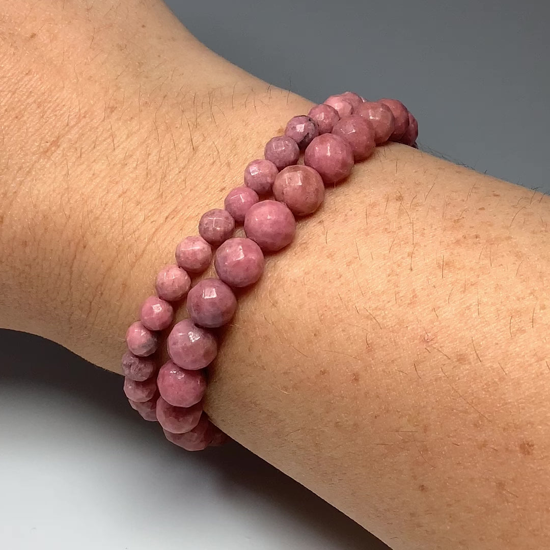 Pink Rhodonite Faceted Beaded Bracelet