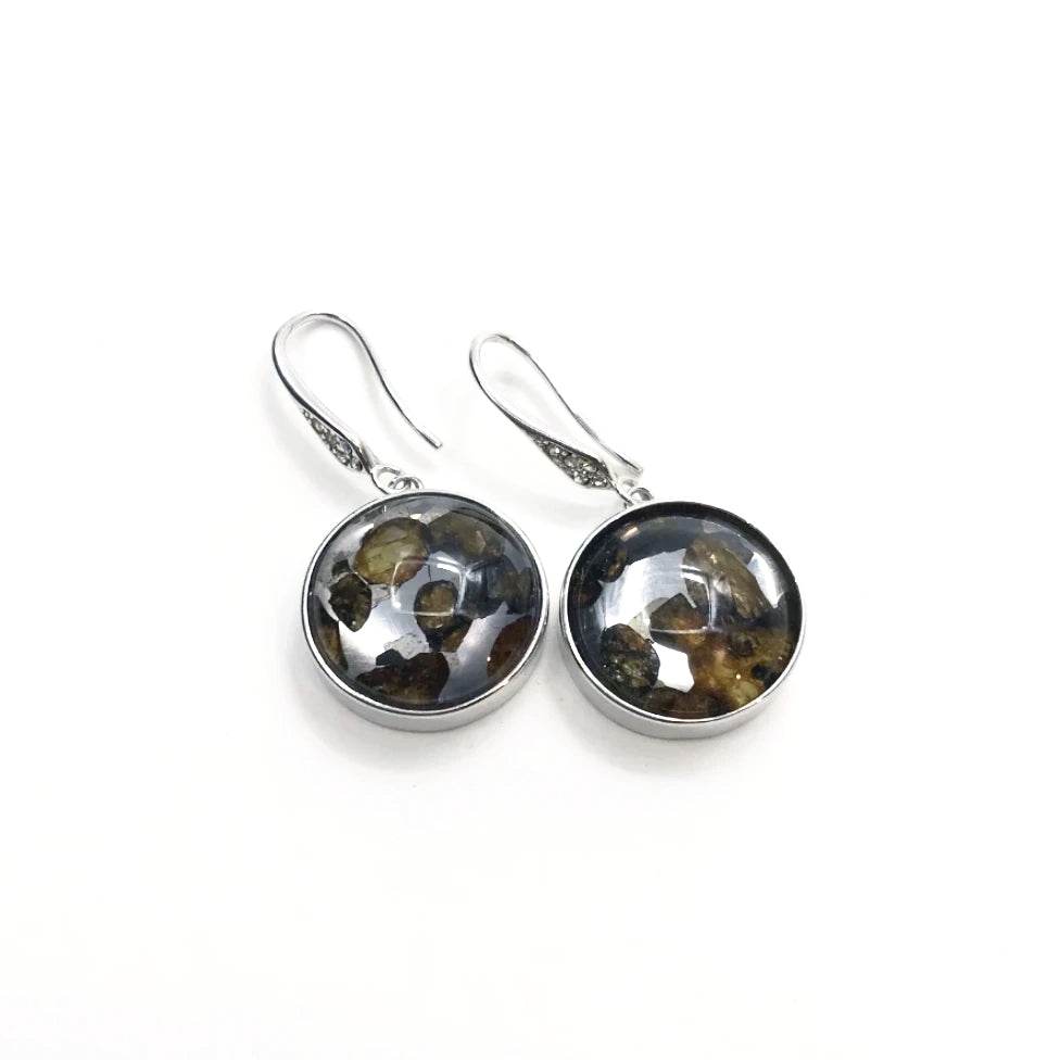 Sericho Meteorite and Cubic Zirconia Dangle Earrings - Rocks and Gems Canada