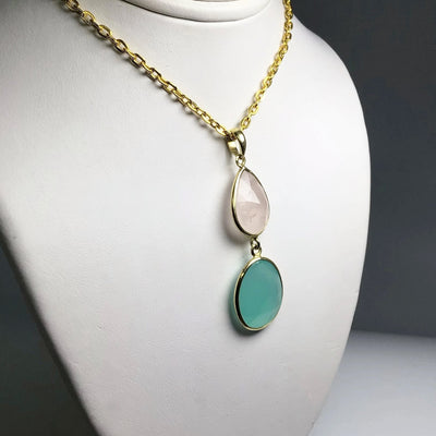 Rose Quartz and Green Chalcedony Pendant