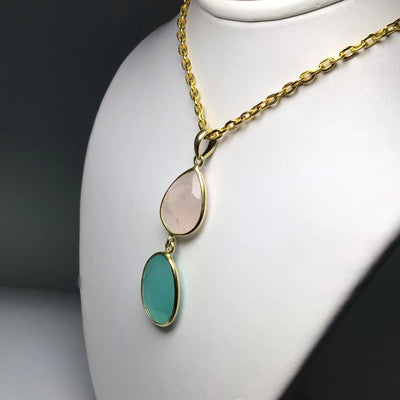 Rose Quartz and Green Chalcedony Pendant