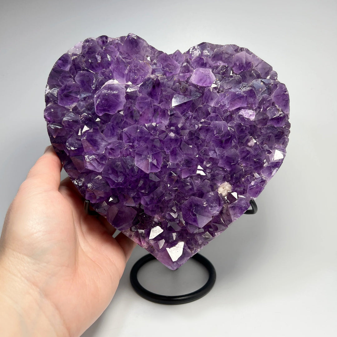 Large Amethyst Druze Cluster Heart On Stand - Rocks and Gems Canada