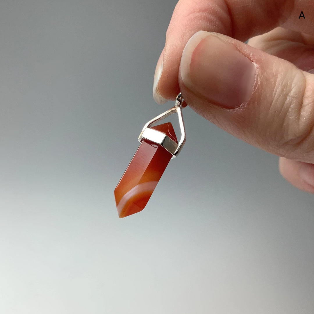Banded Carnelian Agate Double Terminated Point Pendant - Rocks and Gems Canada
