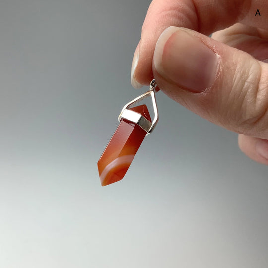 Banded Carnelian Agate Double Terminated Point Pendant - Rocks and Gems Canada