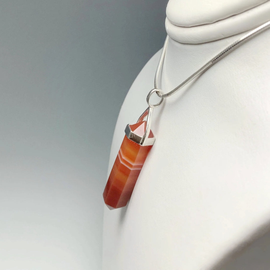 Banded Carnelian Agate Double Terminated Point Pendant - Rocks and Gems Canada