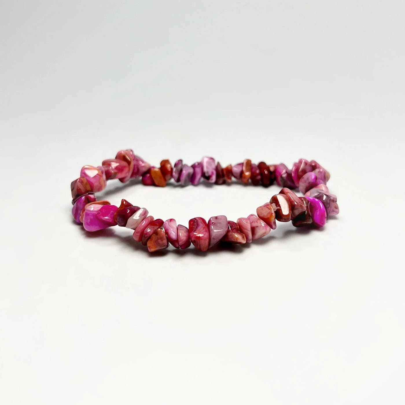 Pink Crazy Lace Agate Chip Beaded Bracelet