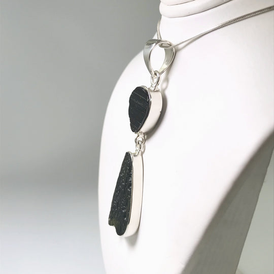 Moldavite with Black Tourmaline Pendant - Rocks and Gems Canada