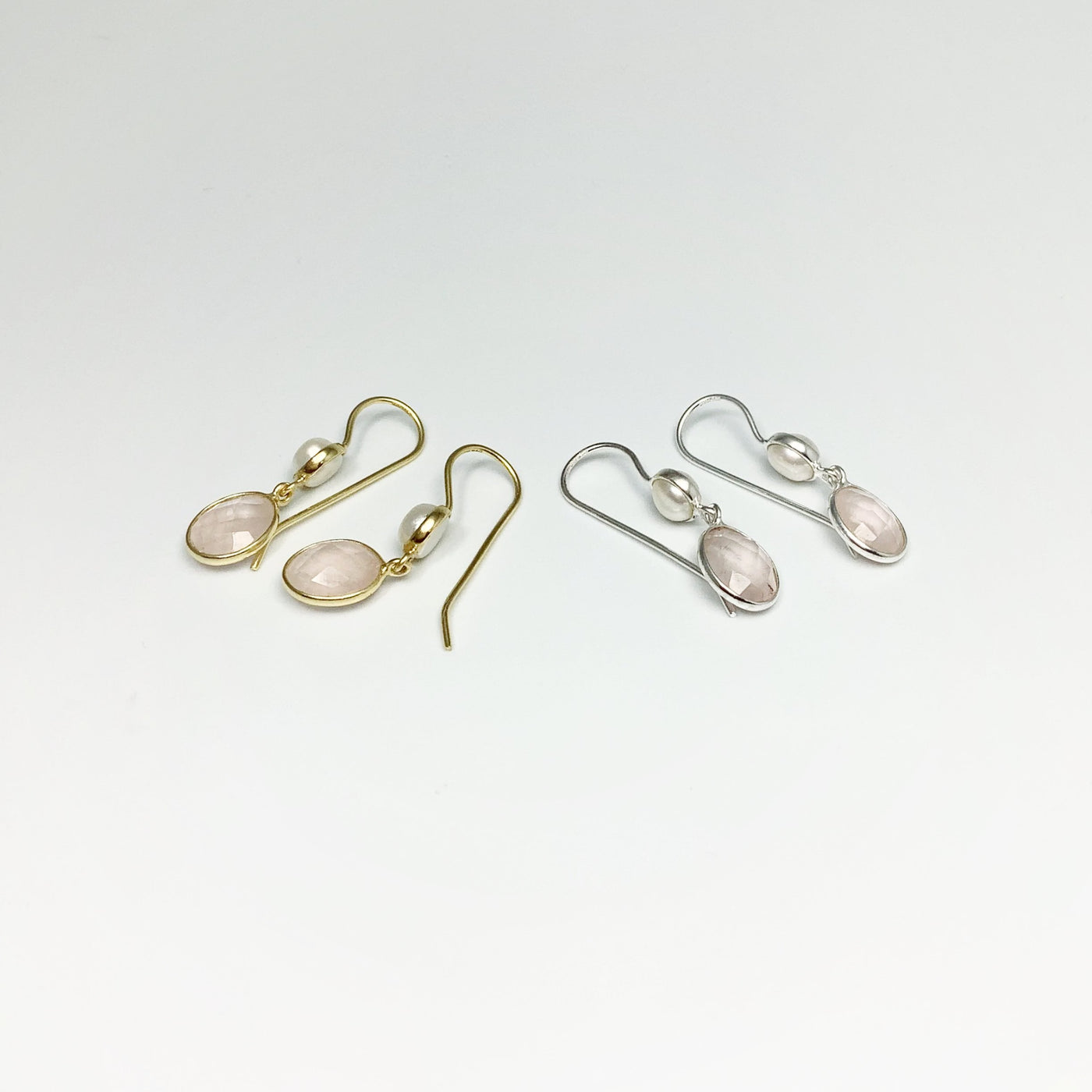 Rose Quartz and Pearl Dangle Earrings
