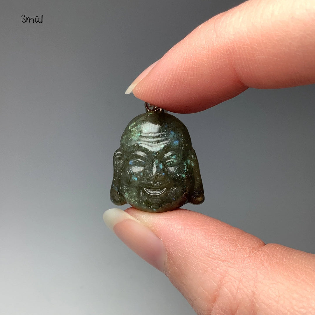 Labradorite Happy Buddha Head Pendant - Rocks and Gems Canada