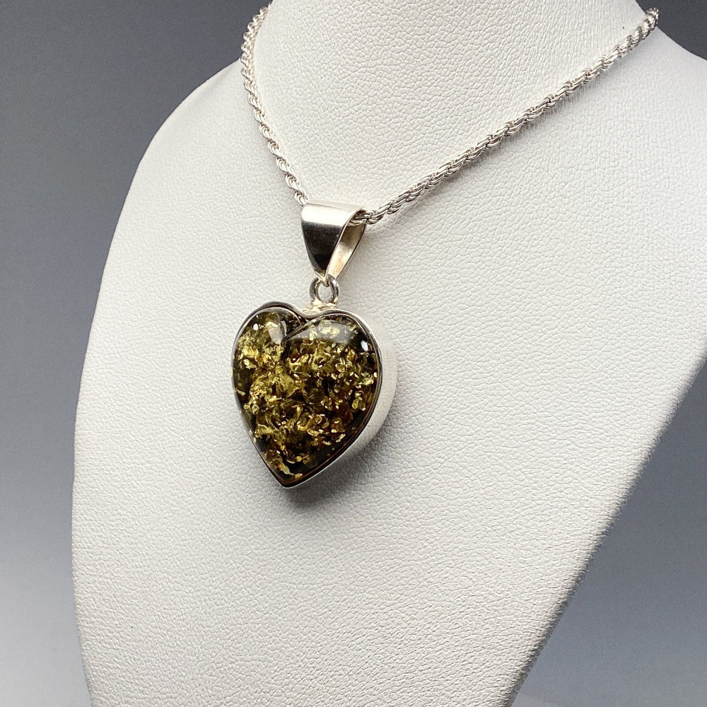 Green Amber Heart Pendant - Rocks and Gems Canada
