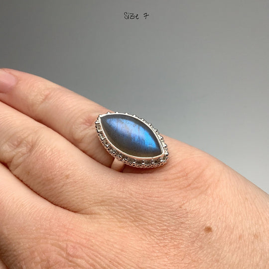 Labradorite Marquise Cut Ring - Rocks and Gems Canada