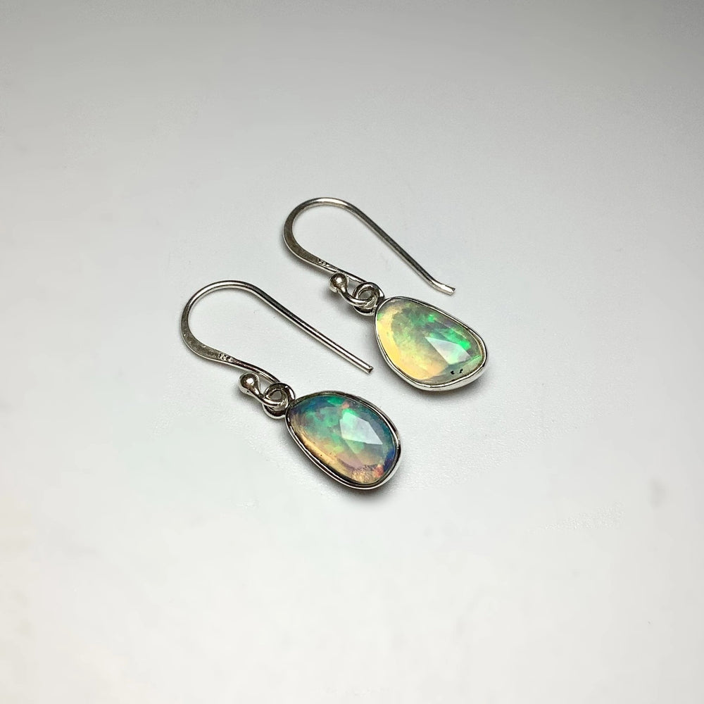 Ethiopian Fire Opal Freeform Faceted Dangle Earrings - Rocks and Gems Canada