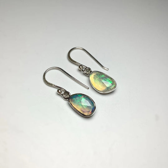 Ethiopian Fire Opal Freeform Faceted Dangle Earrings - Rocks and Gems Canada