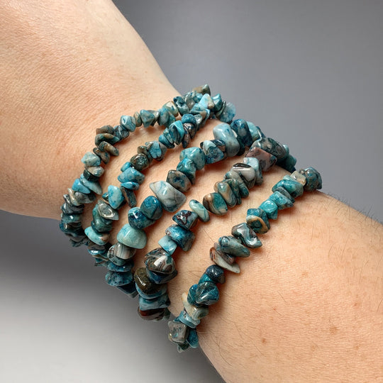 Blue Crazy Lace Agate Chip Beaded Bracelet - Rocks and Gems Canada