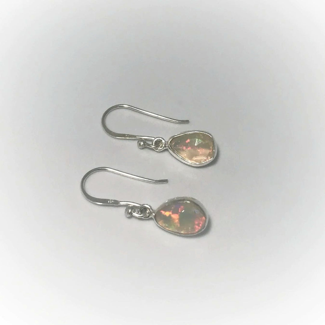 Ethiopian Fire Opal Freeform Faceted Dangle Earrings - Rocks and Gems Canada
