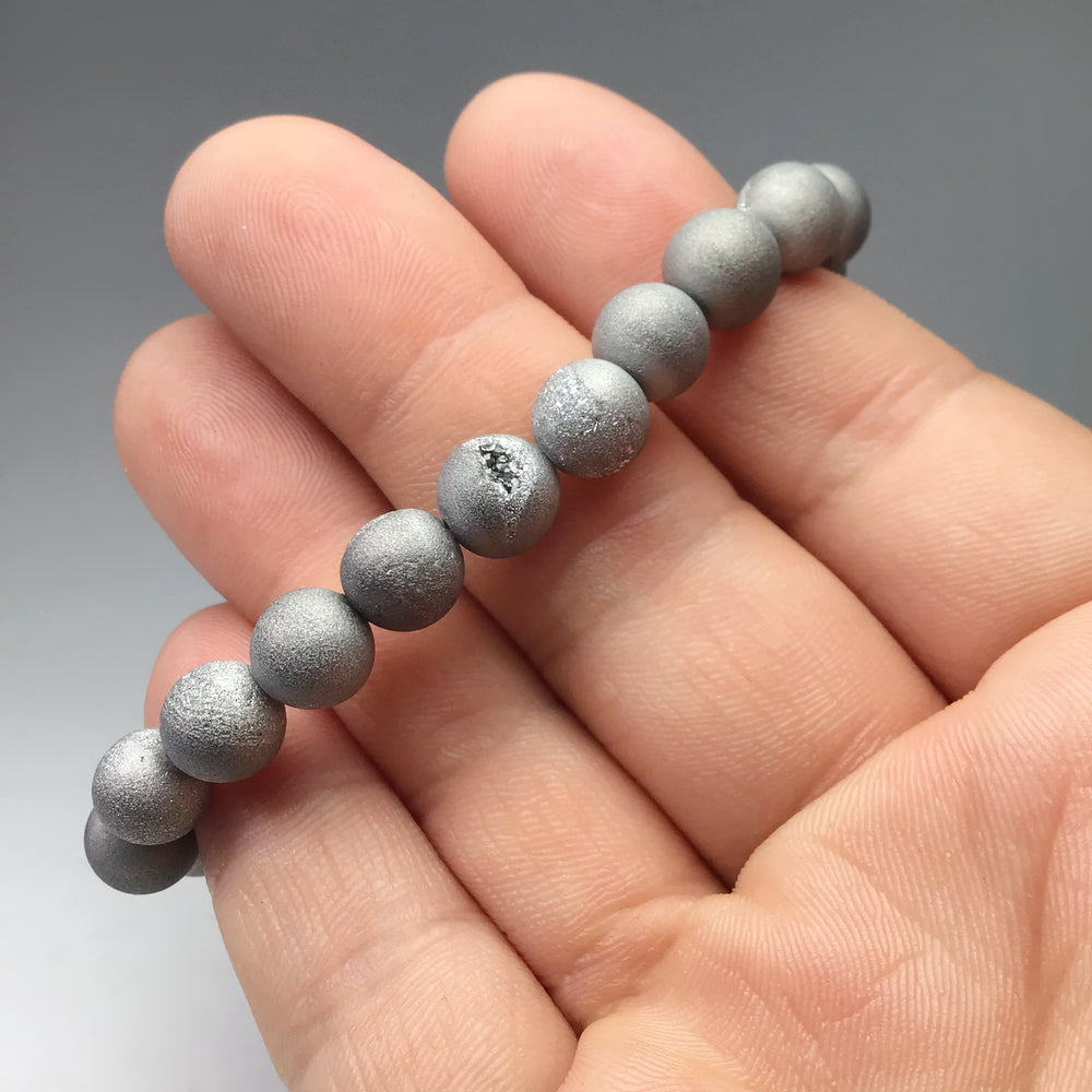 Druzy Matte Silver Beaded Bracelet - Rocks and Gems Canada